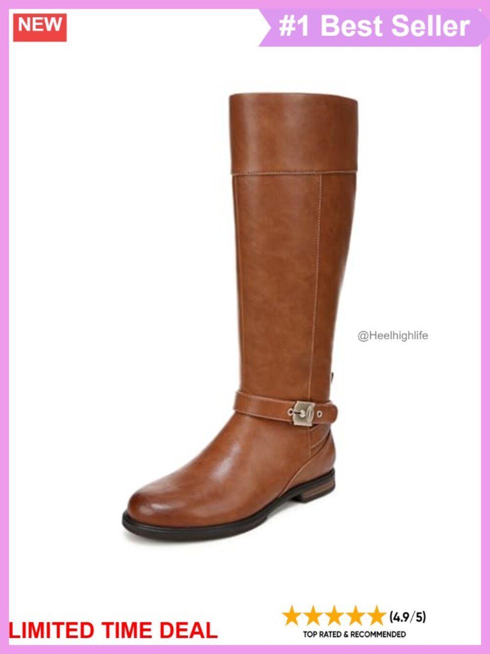 Wide Calf Knee High Boots with Buckle Detail and Block Heel